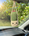 Car Accessories - Crochet Hanging Plant - Happy Green Tall Cactus with Pink Flower