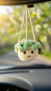 Car Accessories - Crochet Hanging Plant - Happy Sage Green Succulent