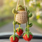 Car Accessories - Crochet Hanging Plant - Red Strawberry Plant