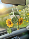 Car Accessories - Crochet Hanging Plant - Sunflower Plant in White Pot