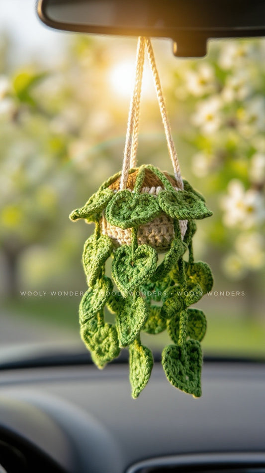 Car Accessories - Crochet Hanging Plant - String of Hearts in Beige Pot
