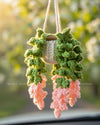 Car Accessories - Crochet Hanging Plant - Hanging Vines with Coral Flowers