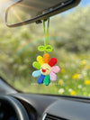 Car Accessories - Crochet Hanging Car Charm - Happy Rainbow Flower