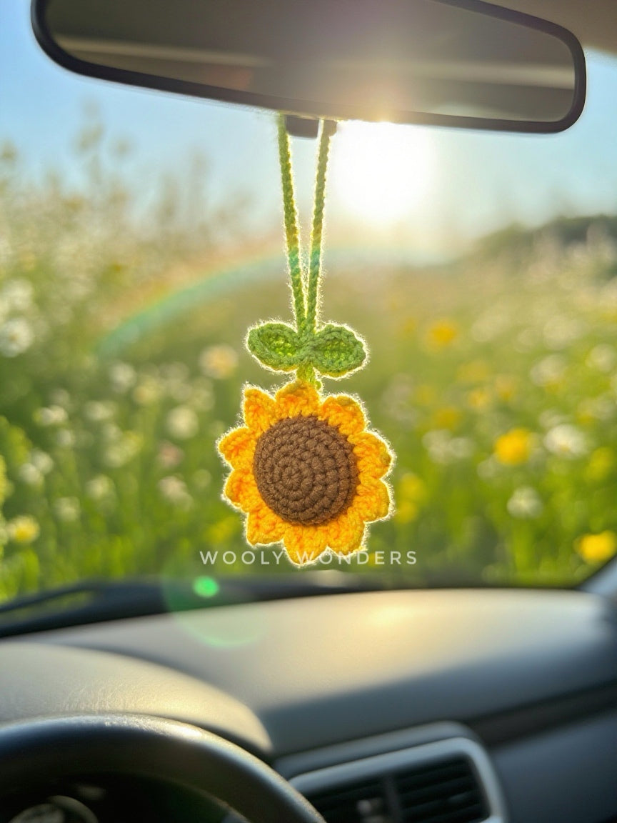Car Accessories - Crochet Hanging Car Charm - Sunflower