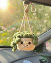 Car Accessories - Crochet Hanging Plant - Happy Green Succulent