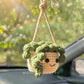 Car Accessories - Crochet Hanging Plant - Happy Green Succulent