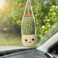 Car Accessories - Crochet Hanging Plant - Happy Green Tall Cactus with Pink Flower