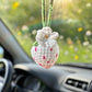 Car Accessories - Crochet Hanging Car Charm - White and Pink Ombre Velvet Strawberry