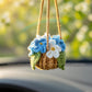 Car Accessories - Crochet Hanging Flower Pot - Blue Forget-Me-Not