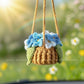 Car Accessories - Crochet Hanging Flower Pot - Blue Forget-Me-Not