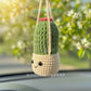 Car Accessories - Crochet Hanging Plant - Happy Green Tall Cactus with Pink Flower