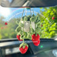 Car Accessories - Crochet Hanging Plant - Red Strawberry Plant with White Pot