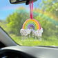 Car Accessories - Crochet Hanging Car Charm - Rainbow with Raindrop Beads