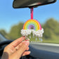Car Accessories - Crochet Hanging Car Charm - Rainbow with Raindrop Beads