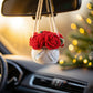 Car Accessories - Crochet Hanging Flower Pot - Classic Red Rose
