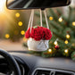 Car Accessories - Crochet Hanging Flower Pot - Classic Red Rose